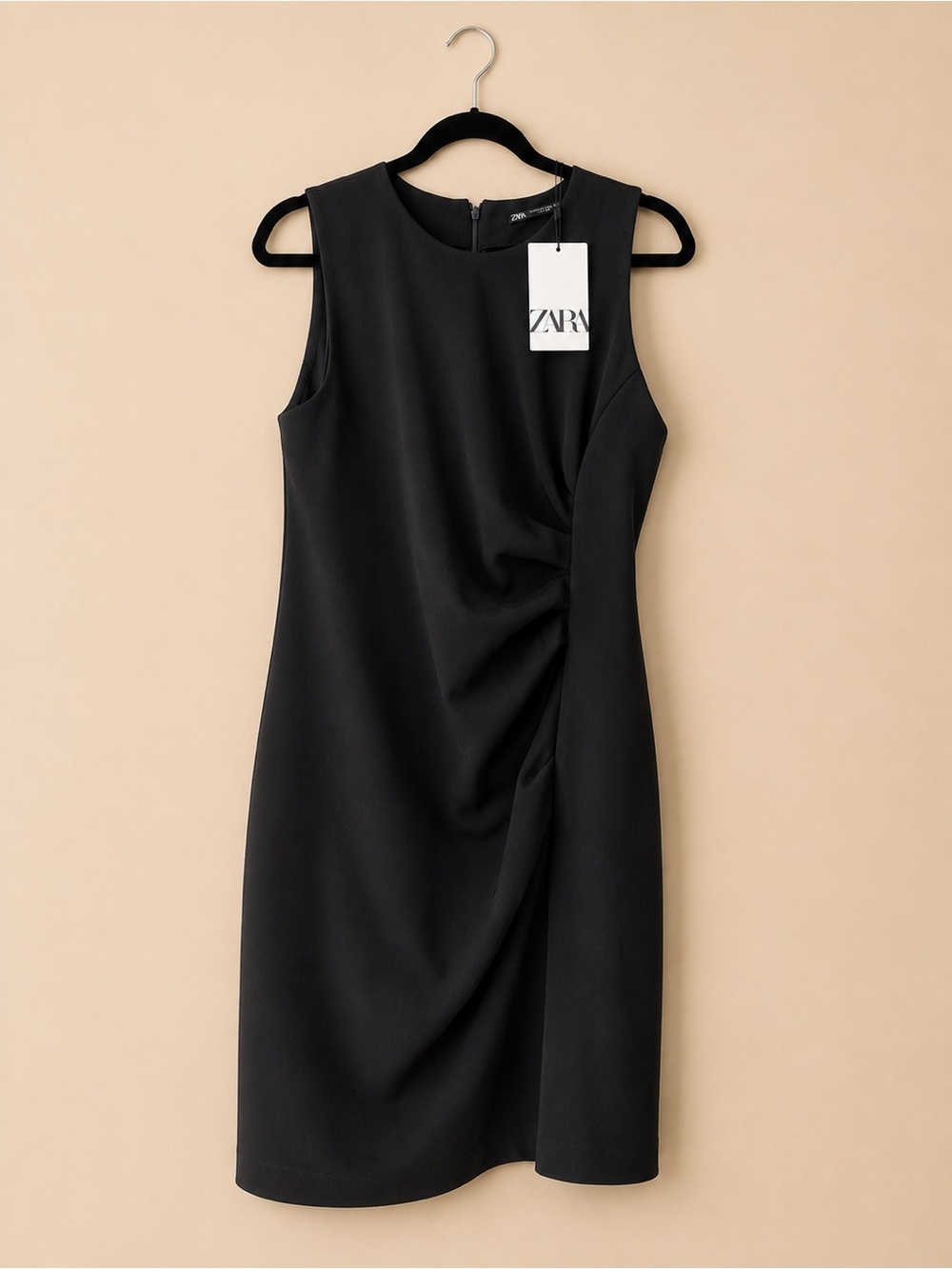 Zara Black Sleeveless Ruched Midi Dress